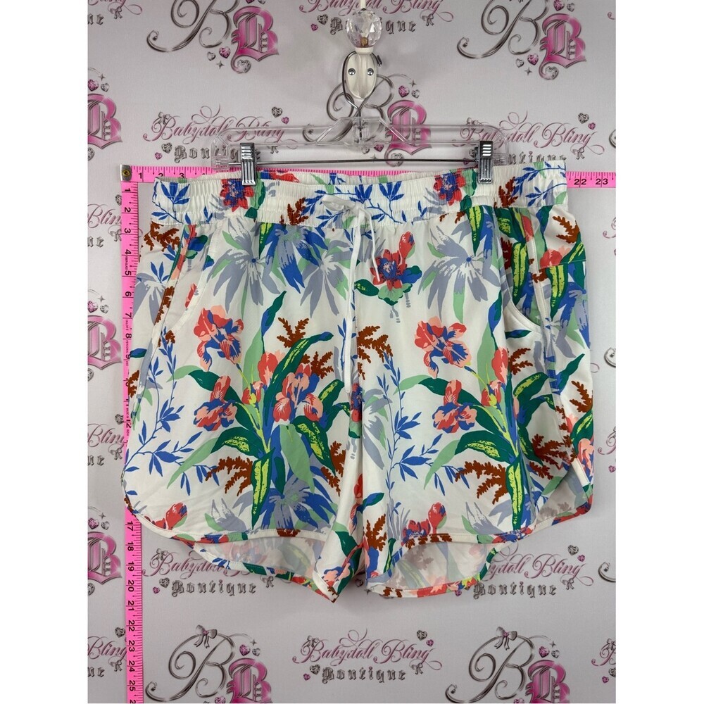 Columbia shorts Floral Athletic Shorts with Elastic Waist - White Multicolor